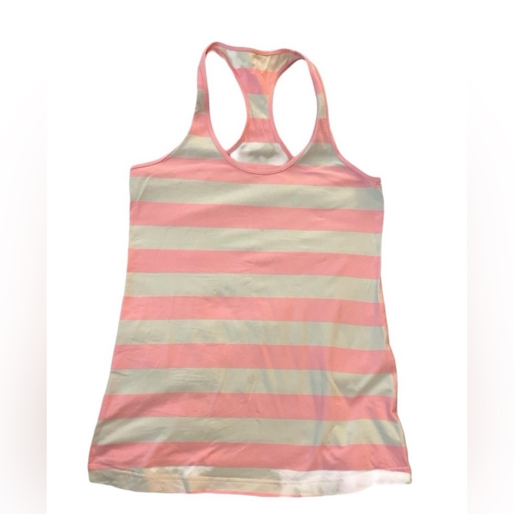 lululemon athletica Pink and Cream Striped Cool Racerback Tank Top - Size 10